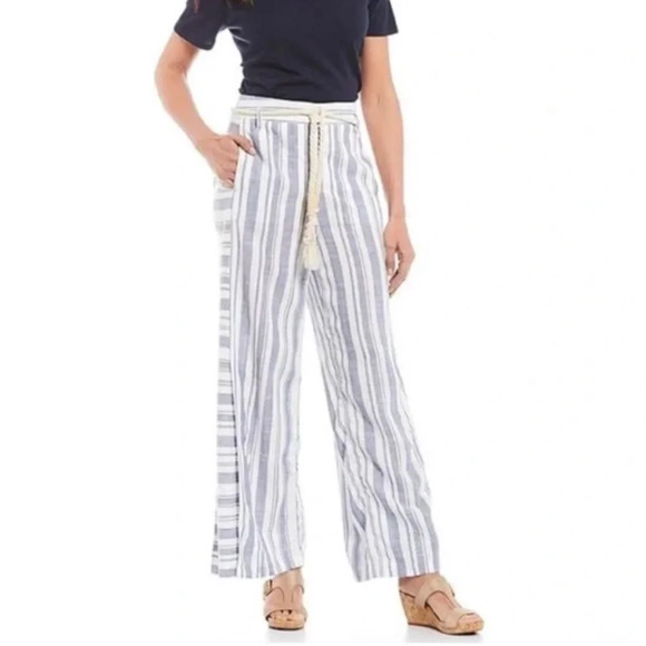 FINAL PRICE NWT Chelsea & Theodore Linen Blend Wide Leg Striped Pants - Picture 1 of 12